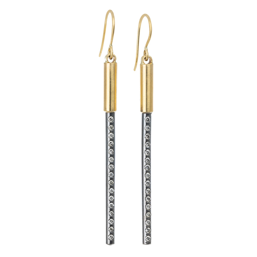 Long Light Saber Earrings - 18ky, Oxidized Silver + VS Diamonds