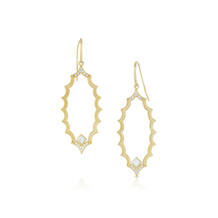 Mandorla Pave Earrings - 18k Gold + Diamonds