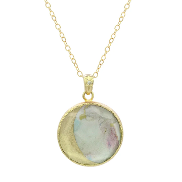 Ethereal Painted Moon Charm - 14k Gold + Diamond