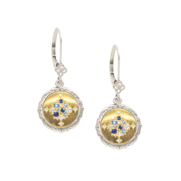 Round Scallop Edge Earrings - 18k Gold, Silver, Diamonds, Sapphires + Aquamarines