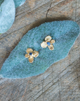 Hydrangea Bud Studs - Brass, Blue Sapphire + Silver