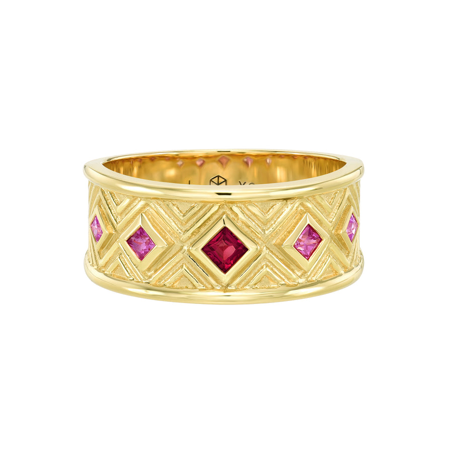 Pure Energy Band in Red Pink Sapphires - 18k Gold + Sapphires, Size 7.25