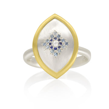 Lumiere Ring - 18ky, Sterling Silver, Aquamarine, Sapphire + Diamond