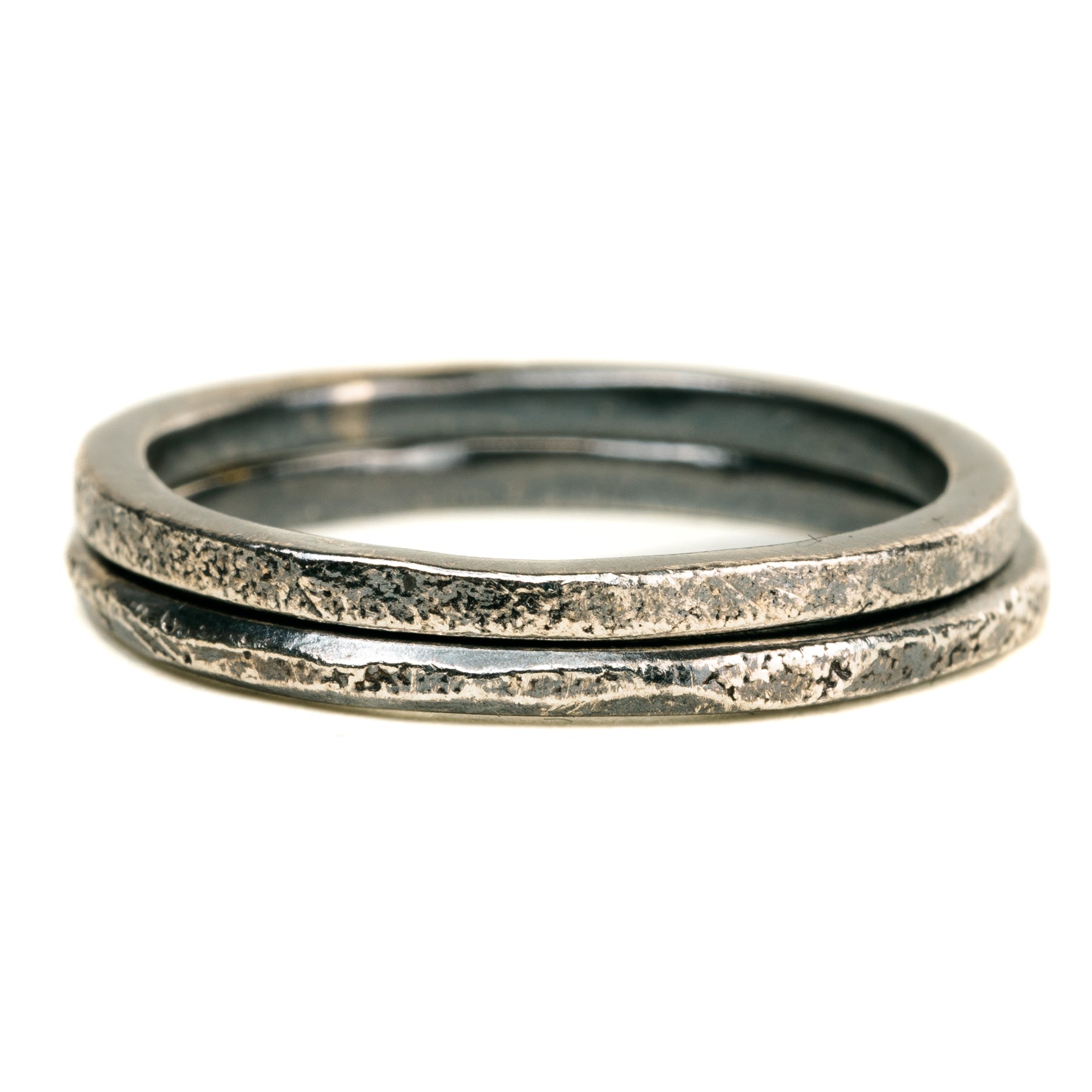 Dusted Stackers - 22k Gold, Oxidized Silver