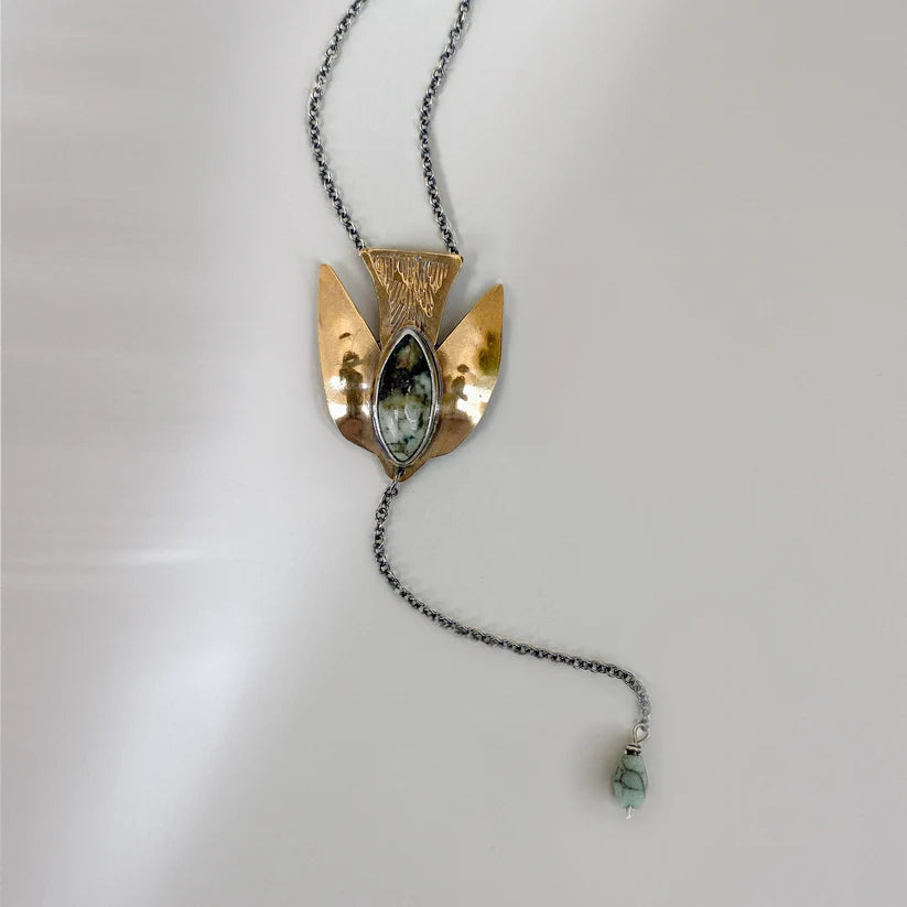 Paloma Necklace - Oxidized Brass, Sterling Silver + African Turquoise