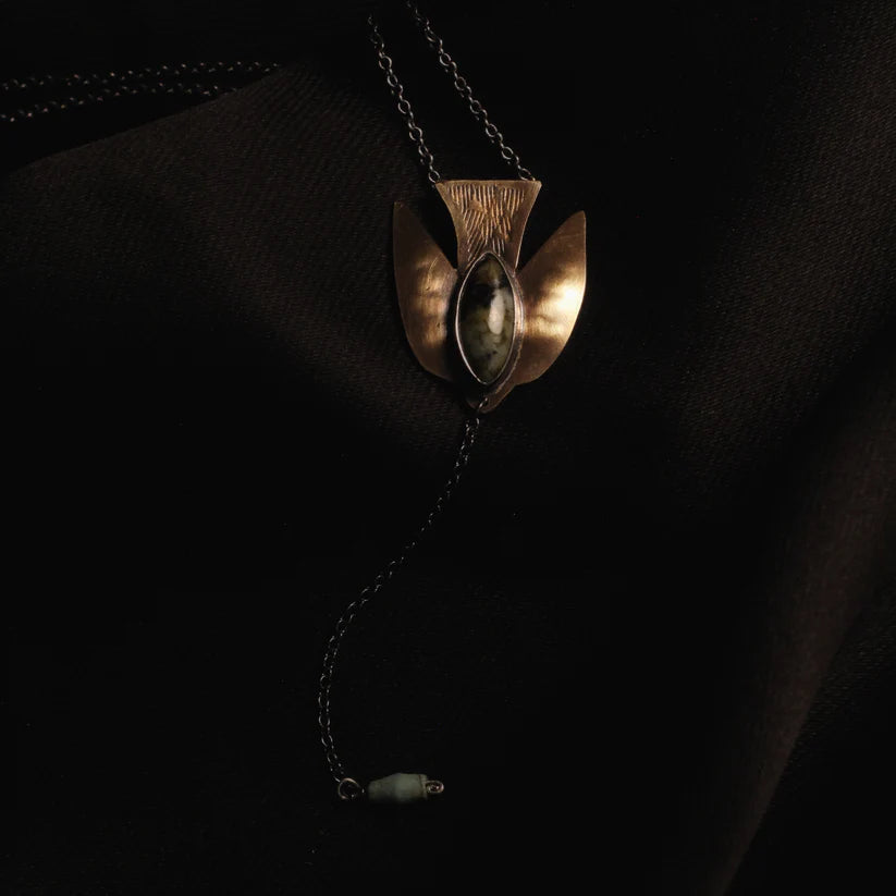 Paloma Necklace - Oxidized Brass, Sterling Silver + African Turquoise