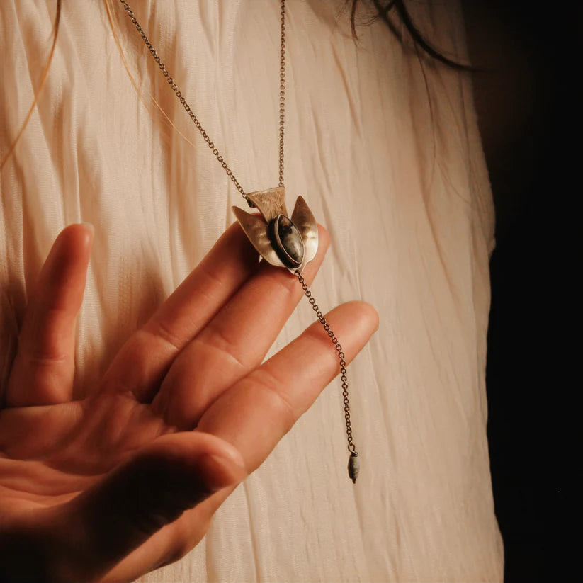 Paloma Necklace - Oxidized Brass, Sterling Silver + African Turquoise