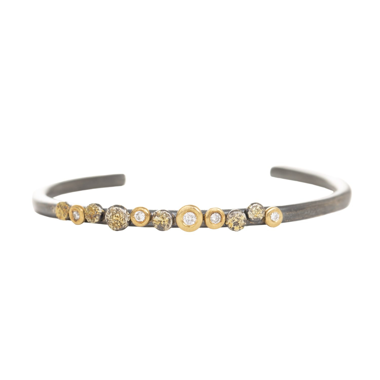 In Bloom Stacking Skinny Cuff - 22k Gold Dust, 18k Gold, Oxidized Silver + Reclaimed Diamonds