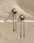 Petite Flora Earrings - Oxidized Brass, Sterling Silver + Blue Moonstone Glass