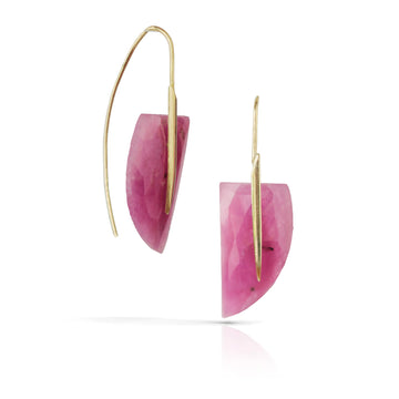 OOAK Feather Earrings - 18k Gold + Pink Sapphire