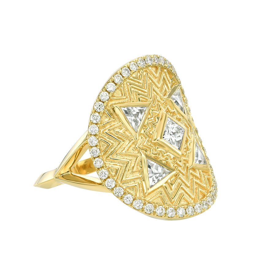 Pure Energy Pave Medallion Ring - 18k Gold + Diamonds, Size 7