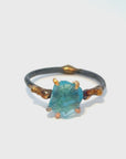 Apatite Small Stone Ring - 18ky/14kw/14kr Gold + Oxidized Silver