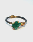 Zambian Emerald Small Stone Ring - 18ky/14kw/14r Gold+ Oxidized Silver
