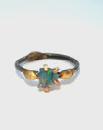 Australian Opal Small Stone Ring - 18ky/14kw/14kr Gold + Oxidized Silver