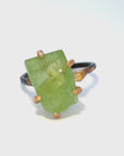 Peridot Medium Stone Ring - 14ky Gold + Oxidized Silver
