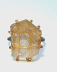 Rutilated Quartz Medium Stone Ring - 14ky Gold + Oxidized Silver