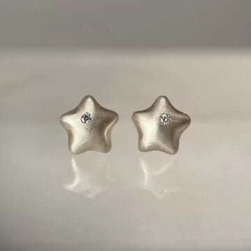 Puffy Starfish Earrings - Silver + Diamonds