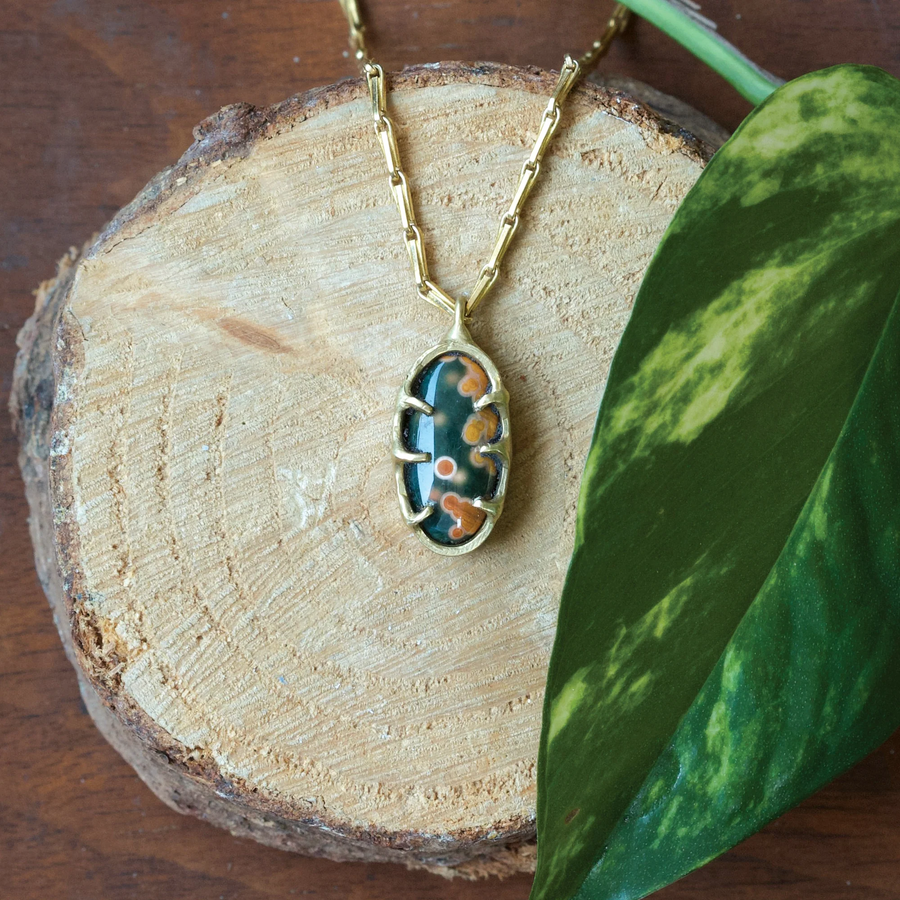 Seafloor Treasure Pendant - Brass + Ocean Jasper