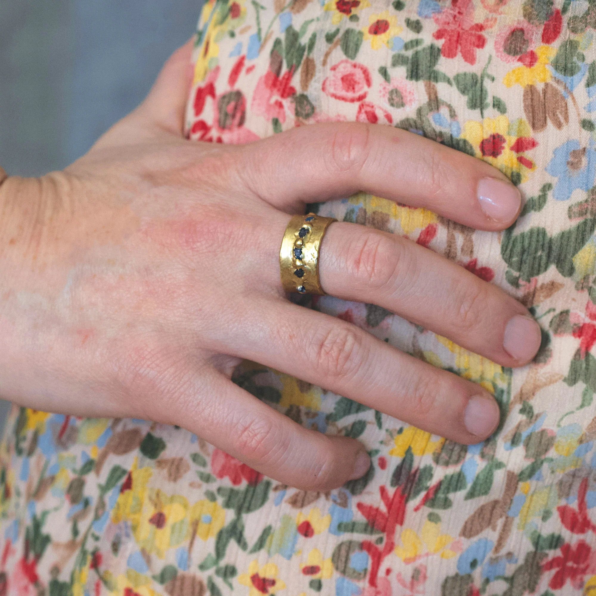 Rapids Ring - Brass + Blue Sapphire