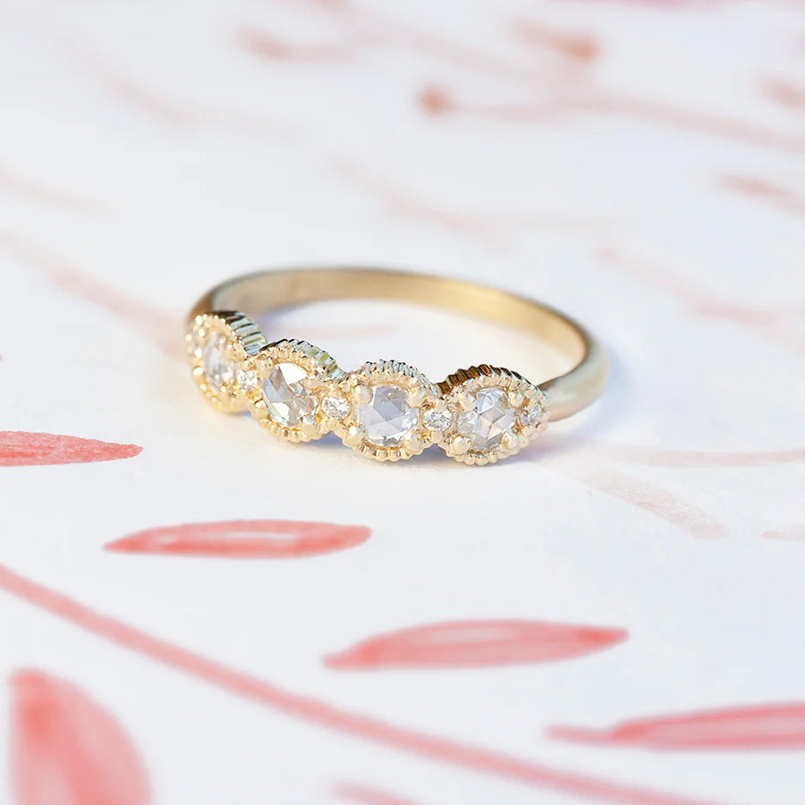 Ribbed Rose Cut Topper Band - 18k Yellow Gold + Rose Cut and Round Brilliant Cut Diamonds (.25 ctw)