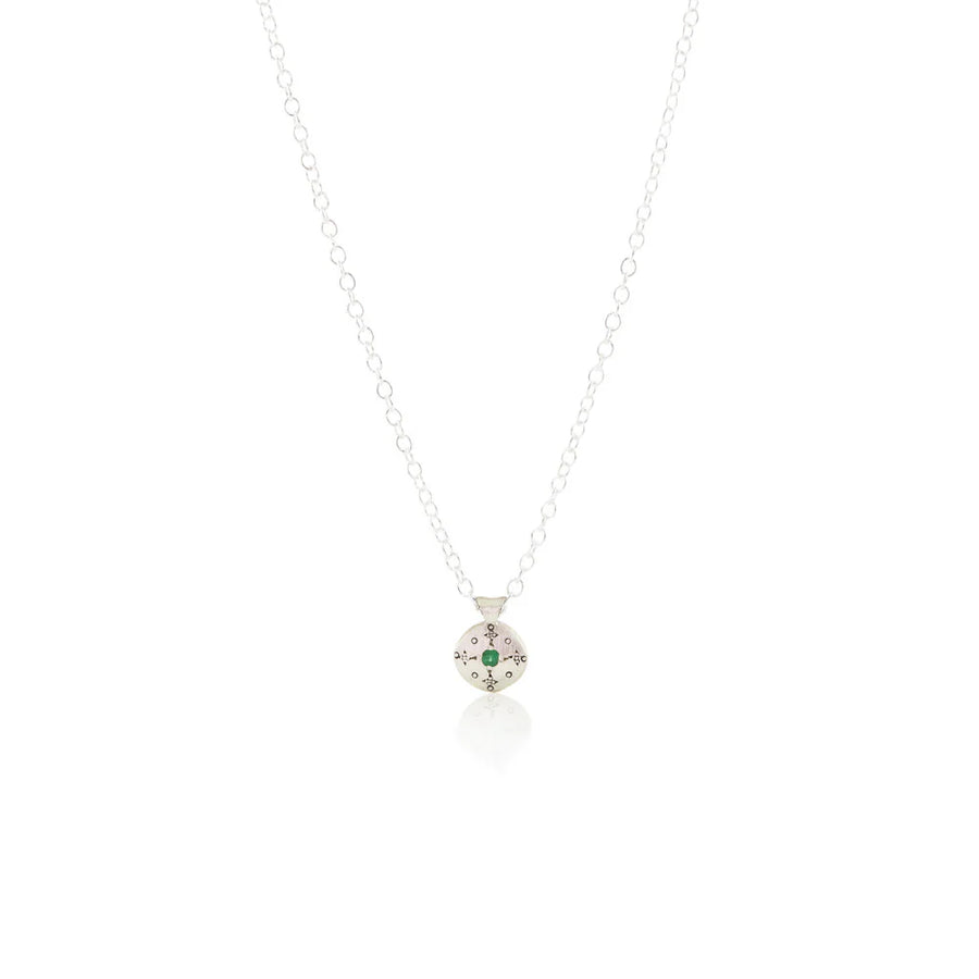 Silver Lights Charm Pendant - Emerald + Sterling Silver