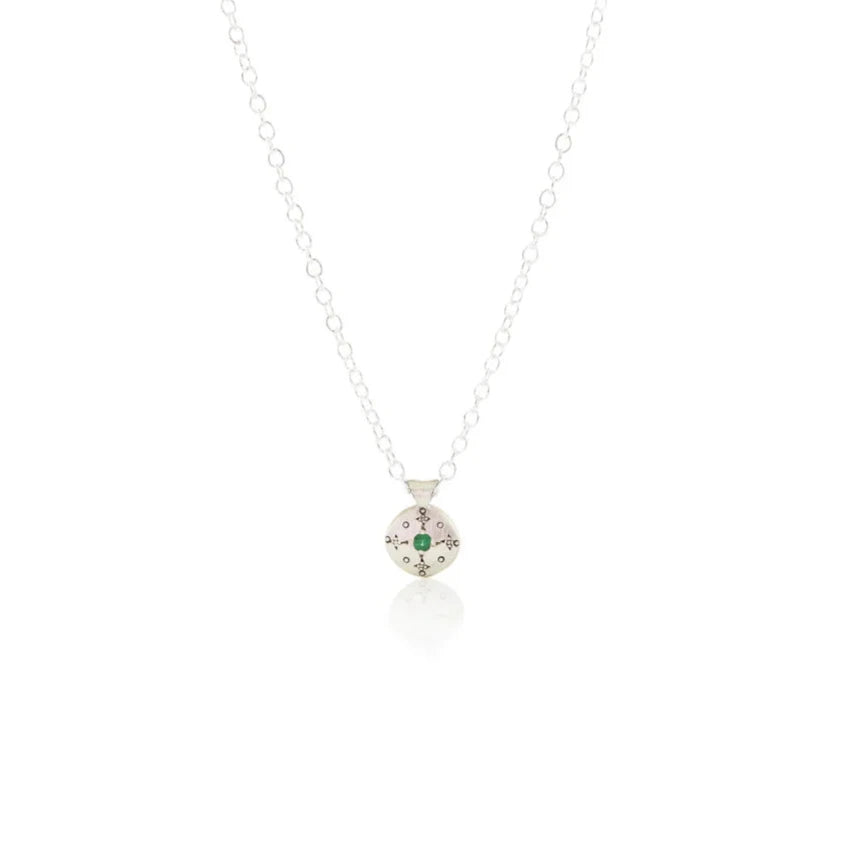 Silver Lights Charm Pendant - Emerald + Sterling Silver