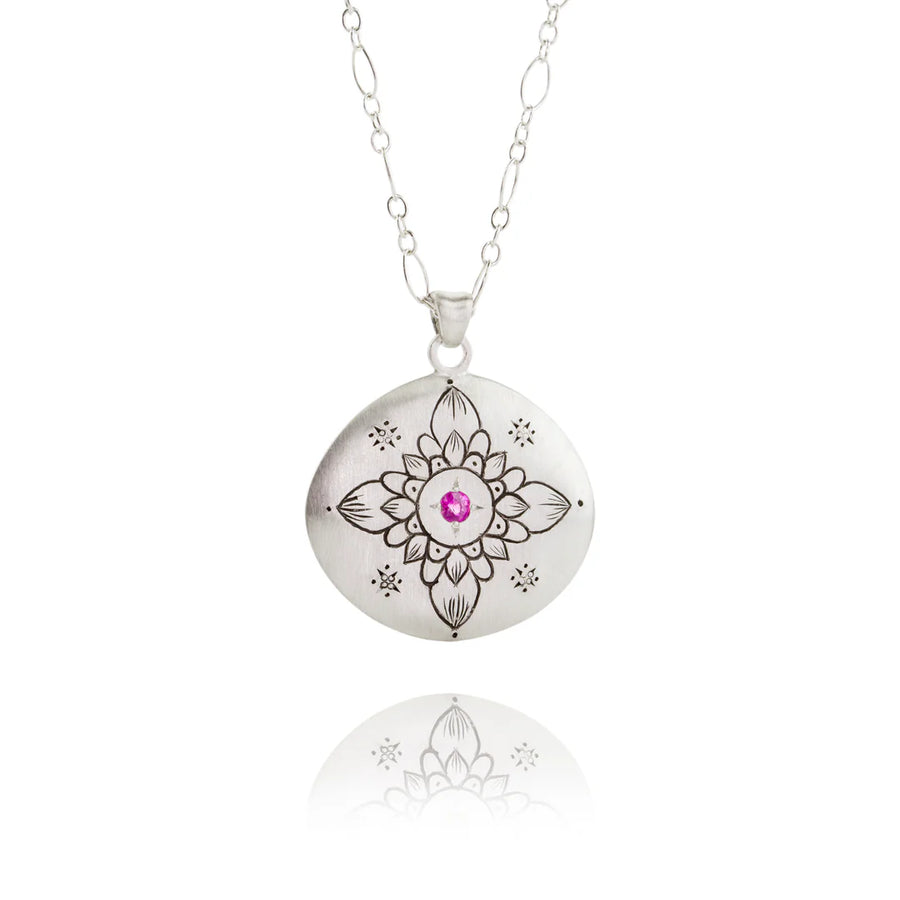 Lotus Pendant - Pink Sapphire + Sterling Silver