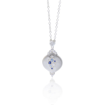 Raindrop Pendant Necklace - Sterling Silver, Blue Sapphire, Aquamarine + Diamond