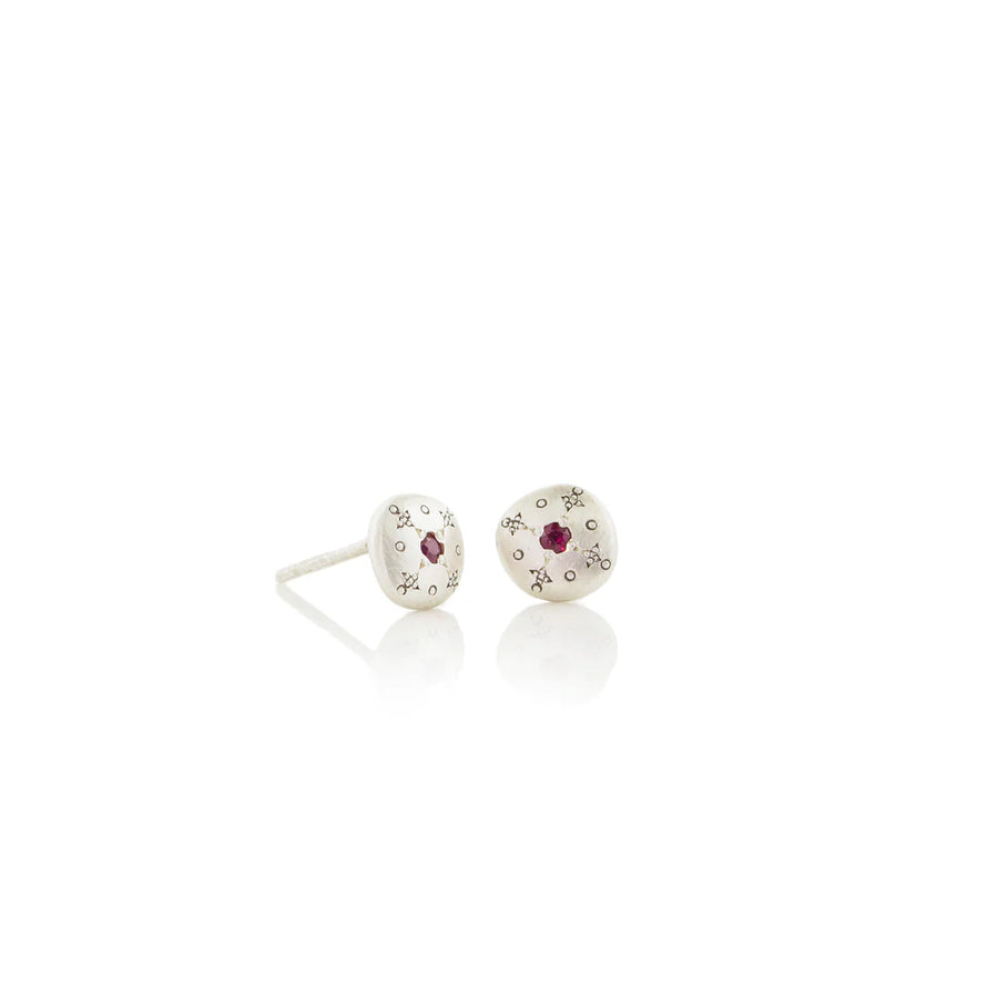 Silver Lights Charm Studs - Ruby + Sterling Silver