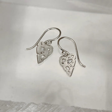 Mini Shadow Heart  Wire Earrings - Silver + Diamond