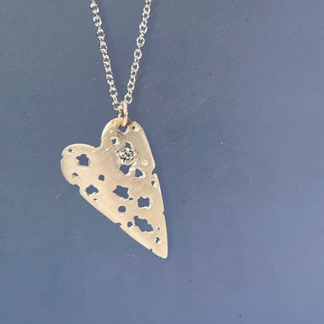 Shadow Heart Necklace - Silver + Diamond