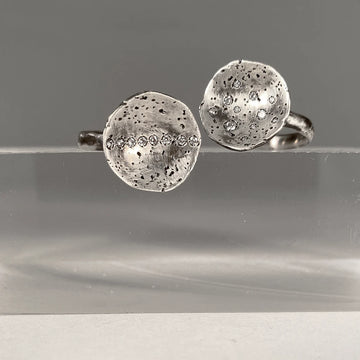Small Rock Scatter Ring- Silver + Diamonds