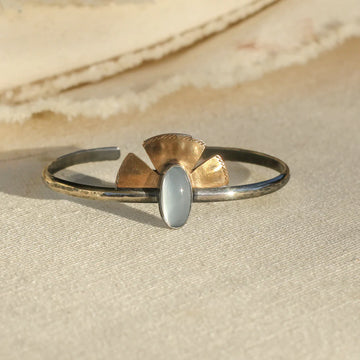 Solis Cuff - Oxidized Brass, Sterling Silver + Blue Moonstone Glass