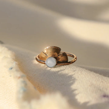 Solis Ring - Oxidized Brass, 14k Gold-Fill, Sterling Silver + Blue Moonstone Glass