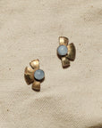 Solis Studs - Oxidized Brass, Sterling Silver + Blue Moonstone Glass