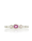 Oval + Round Charm Ring - Sterling Silver, Pink Sapphire + Diamond