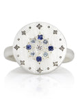 Diamond + Sapphire Engraved Ring - Sterling Silver, Sapphire + Diamond