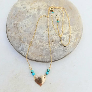 Heart Necklace - 14k Gold Fill + Turquoise