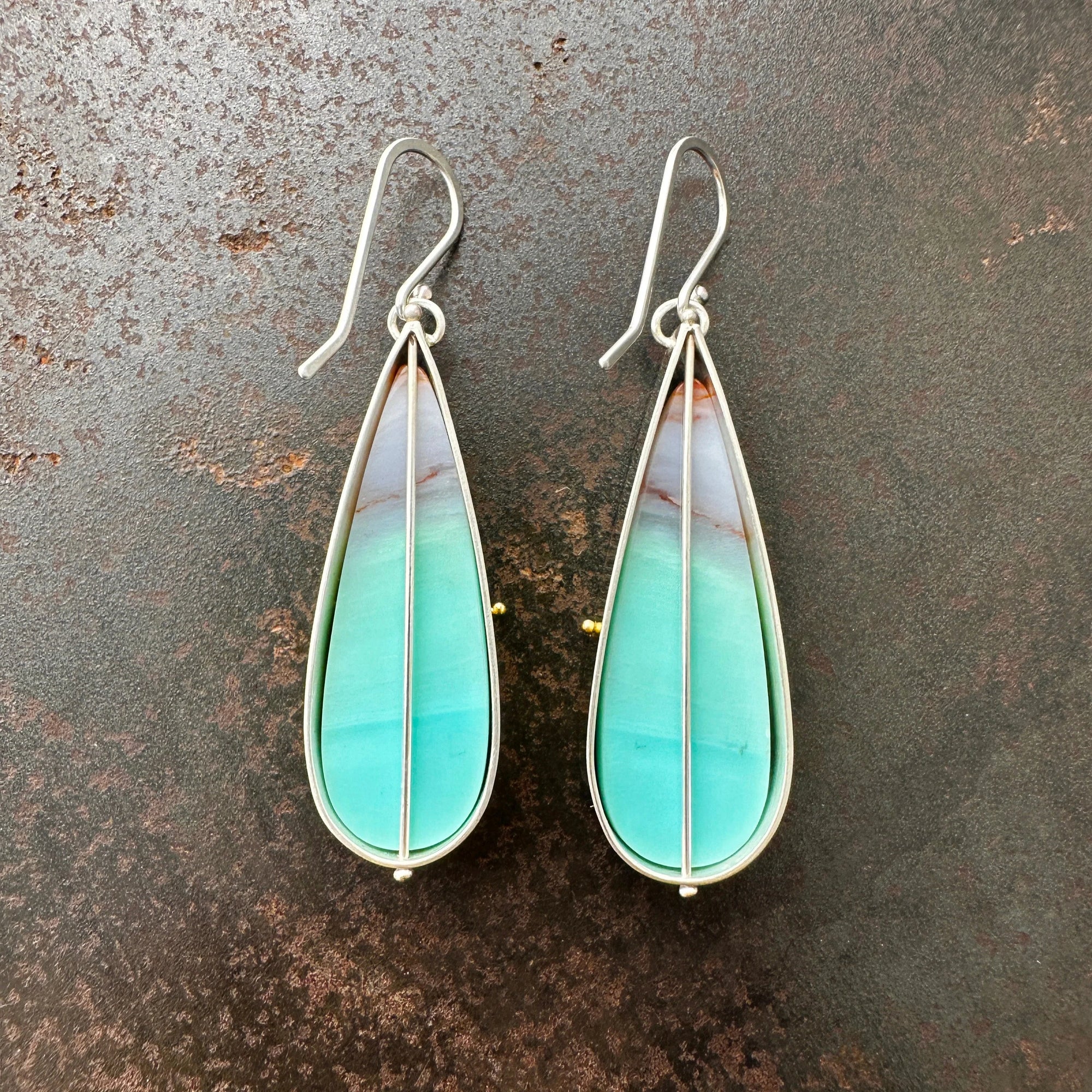 Captured Opalized Wood Teardrop Earrings - 18k/14k Gold + Sterling Silver
