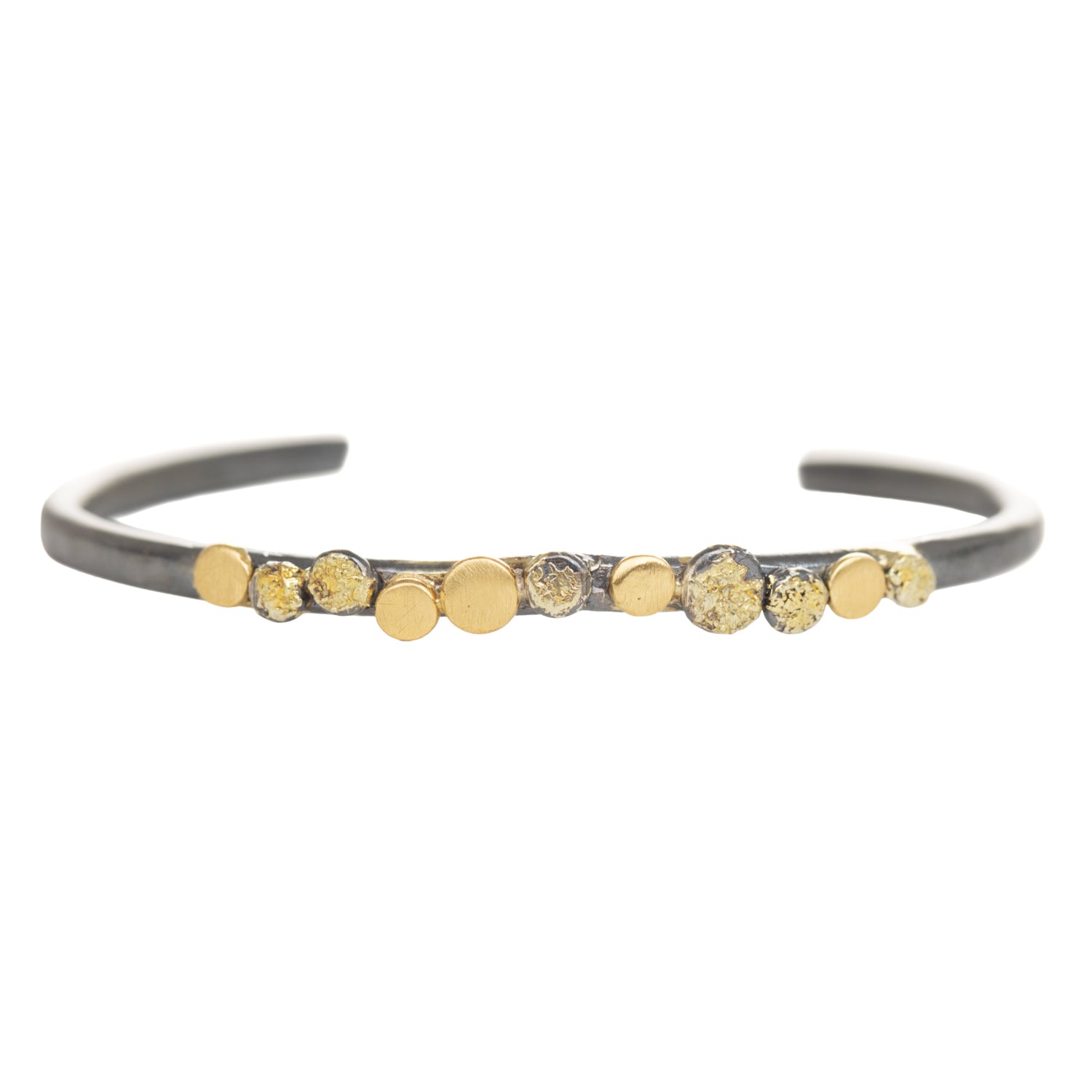 In Bloom Stacking Skinny Cuff - 22k Gold Dust, 18k Gold, Oxidized Silver + Reclaimed Diamonds