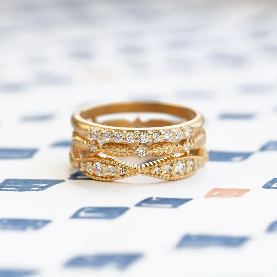 Ribbed Nestle Eternity Band - l8k Yellow Gold + Diamonds (.35 ctw)