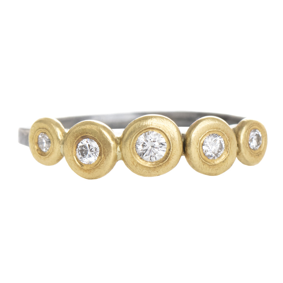 In Bloom Stacking Ring - 18k Blooms - 18k Gold, Oxidized Silver + Reclaimed Diamonds
