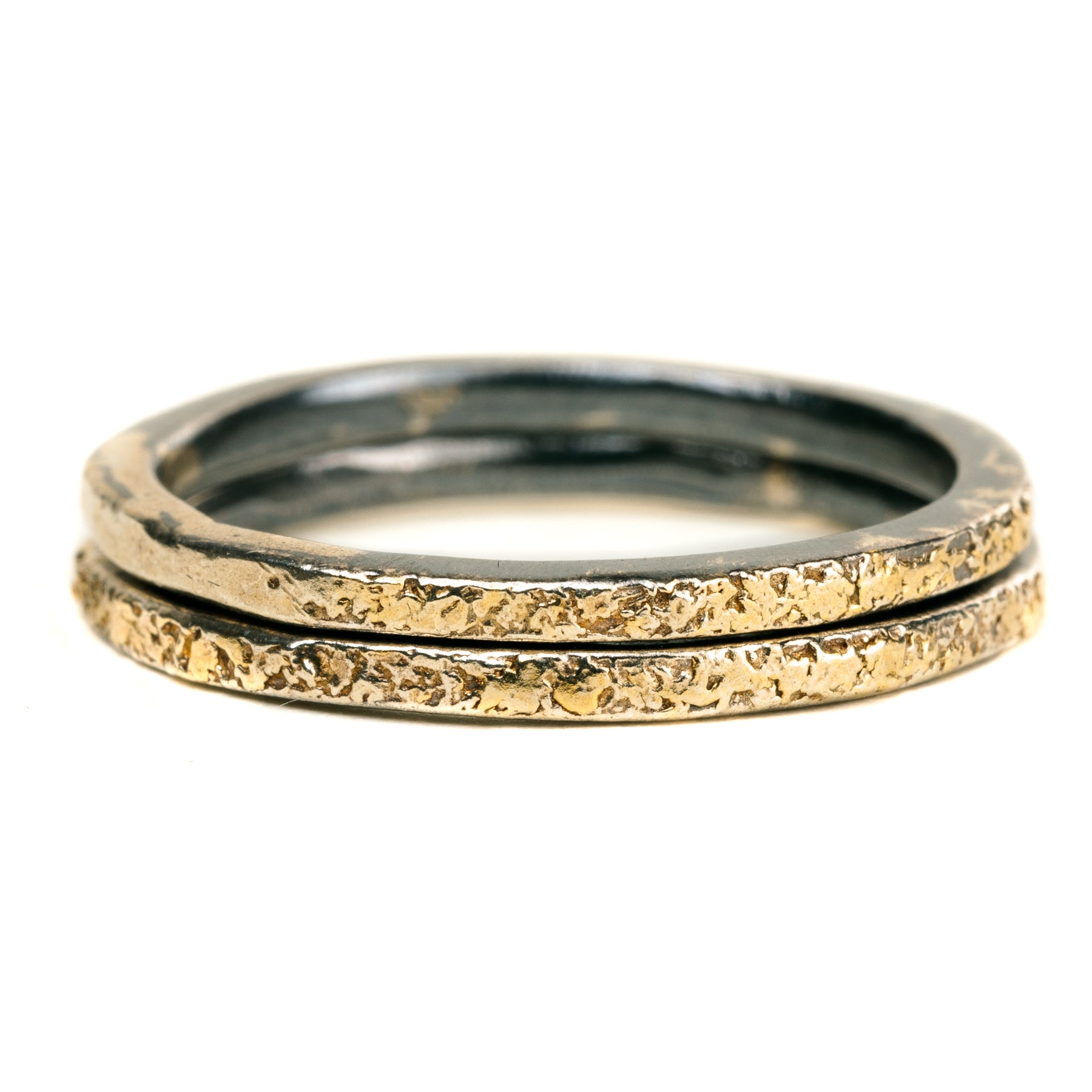 Dusted Stackers - 22k Gold, Oxidized Silver