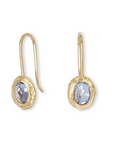 Oval Fixed Hook Earrings - 18ky Gold + Light Blue Sapphire