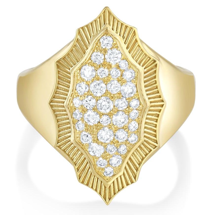 Mandorla Pave Ring - 18k Gold + Diamonds