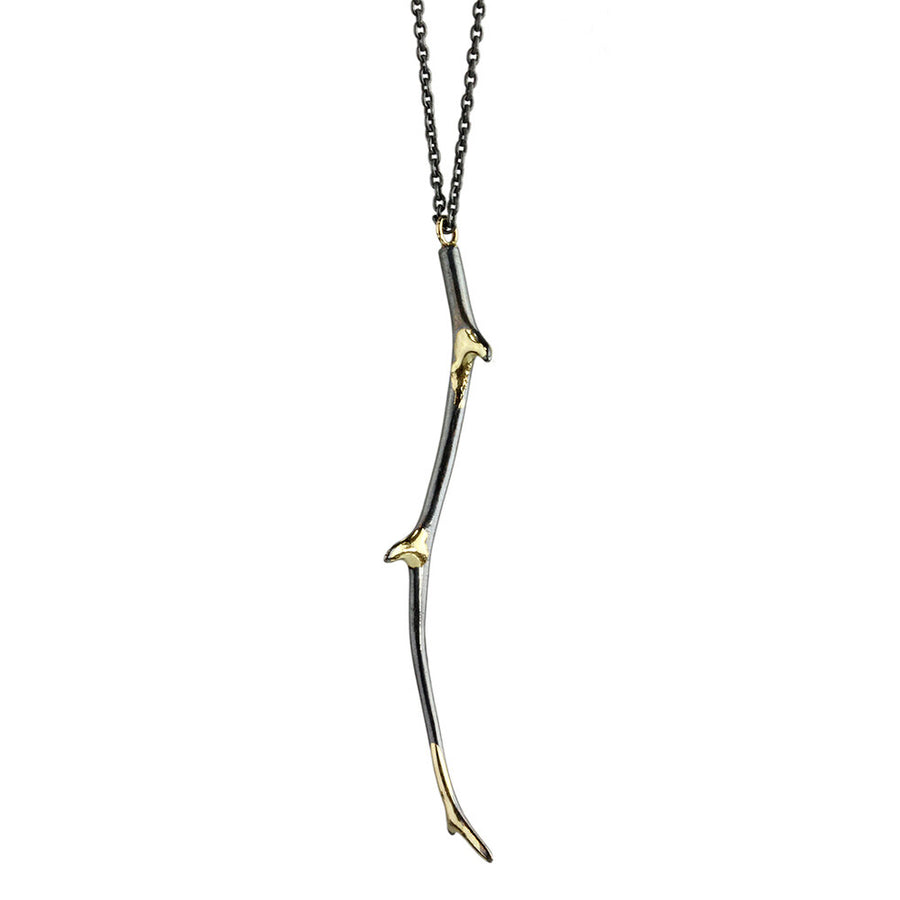Small Gilded Antler Necklace -18k Gold + Oxidized Silver - 18