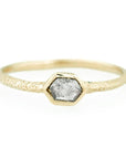 Hexagon Diamond Stacker - 14k Gold, Salt + Pepper Diamond