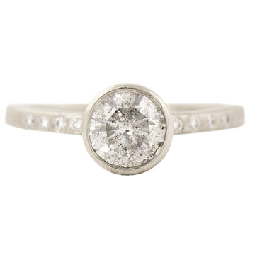Legacy Diamond Ring - Salt + Pepper Brilliant Cut Diamond set in 14kpw Gold with a Smooth Bezel + Flush Set VS side Diamonds