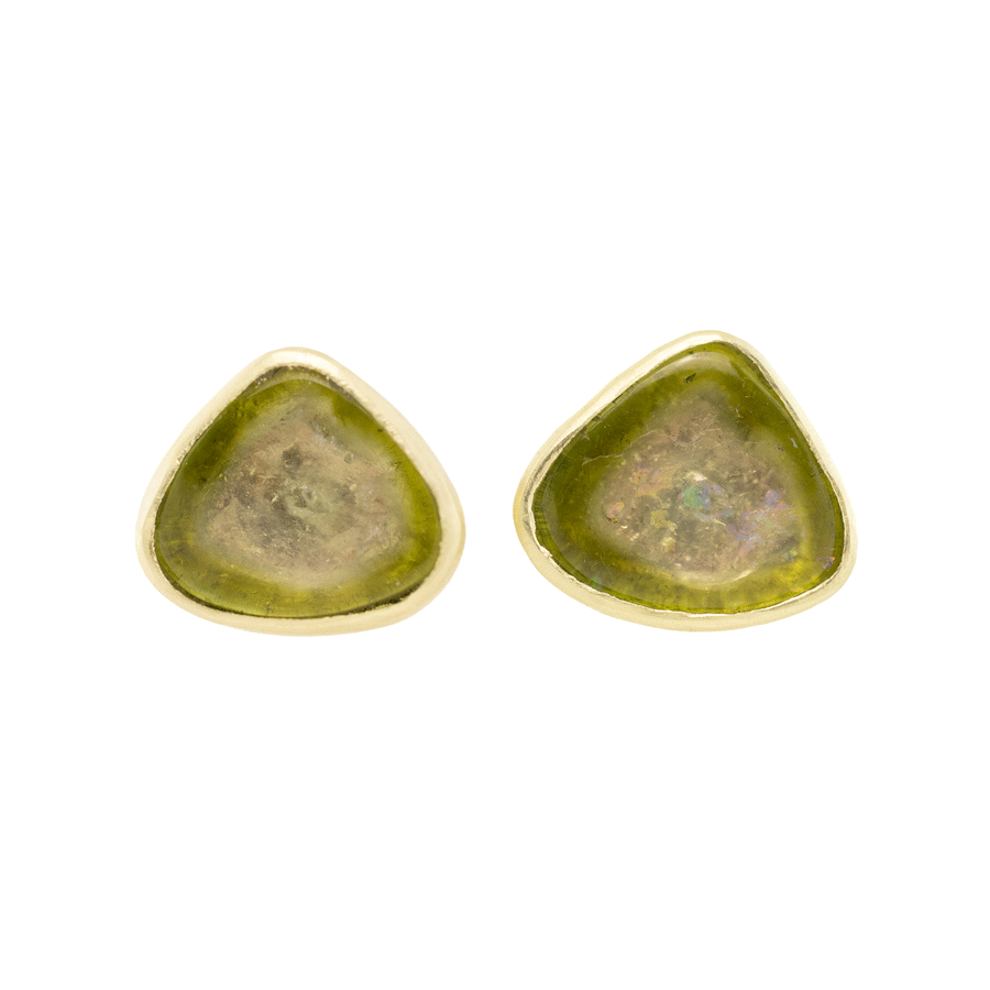 Tourmaline Earrings Light Green Slice Bezel 14k