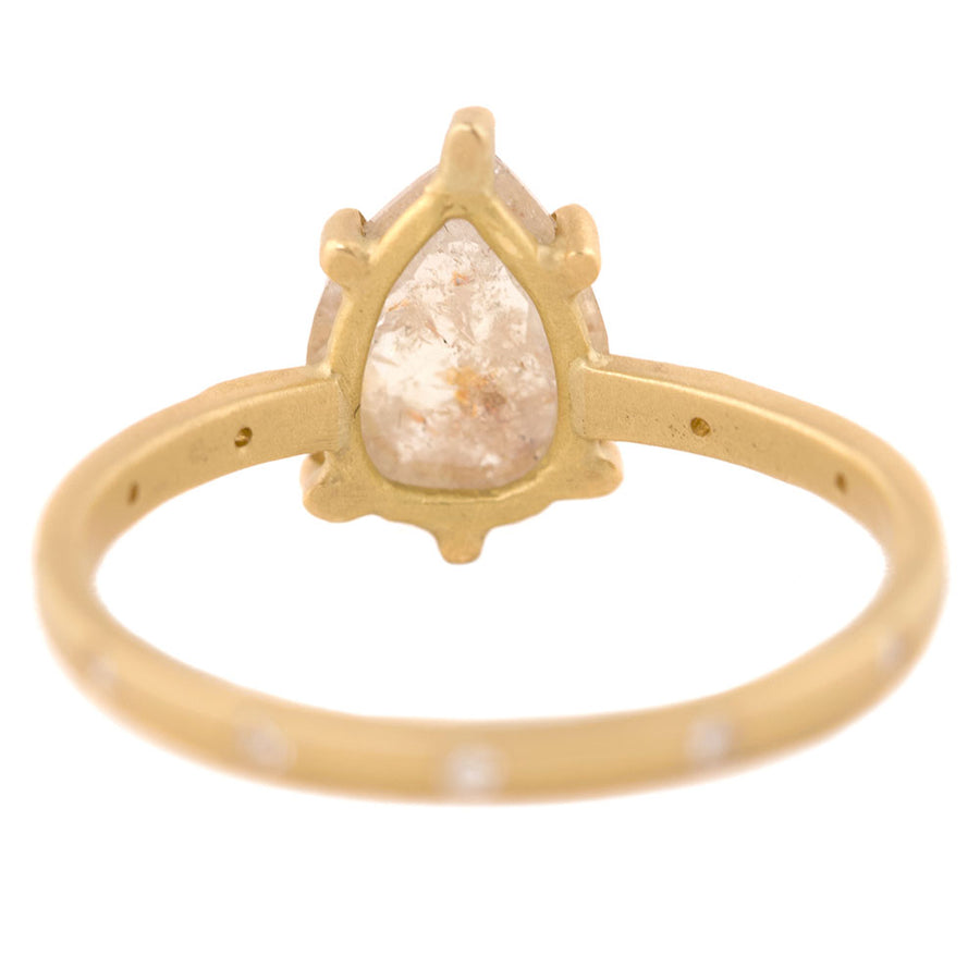 Rose Cut Pear Diamond Ring with Burnish Set Diamonds  - 18k Gold